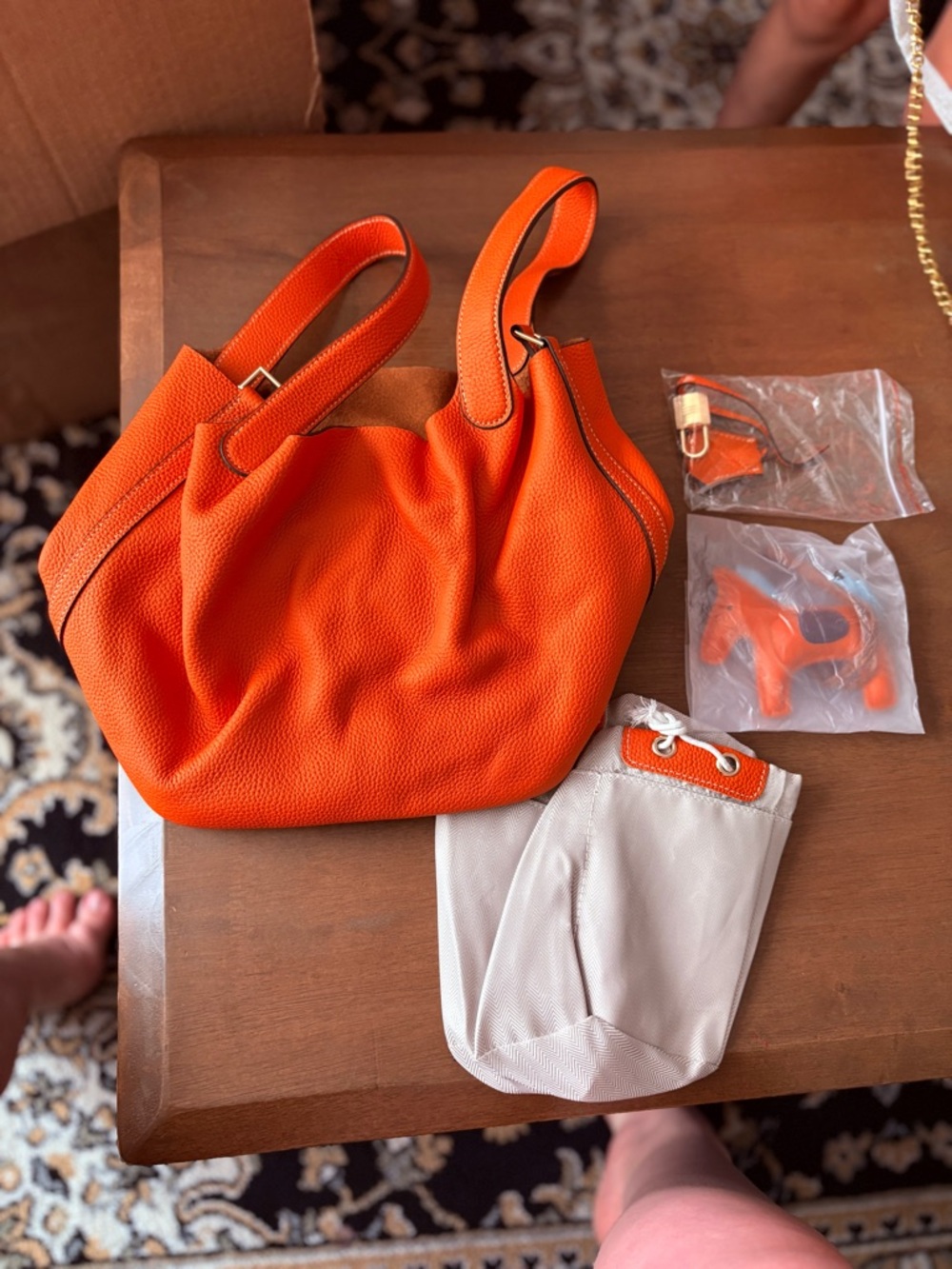 Orange Slouchy Leather Hobo Bag w/ Horse Charm & Pouch Boho Chic Purse